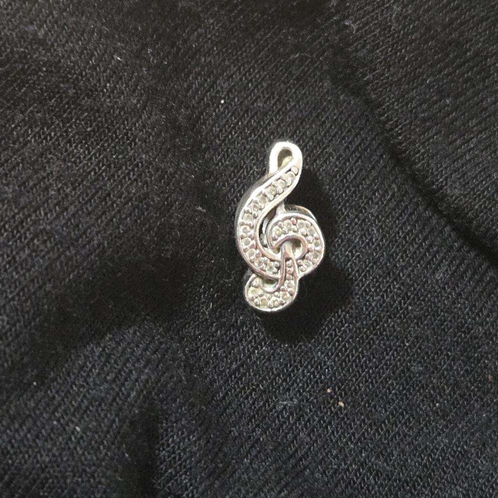 Elegant Silver & Clear Crystal Treble Clef PANDORA Charm